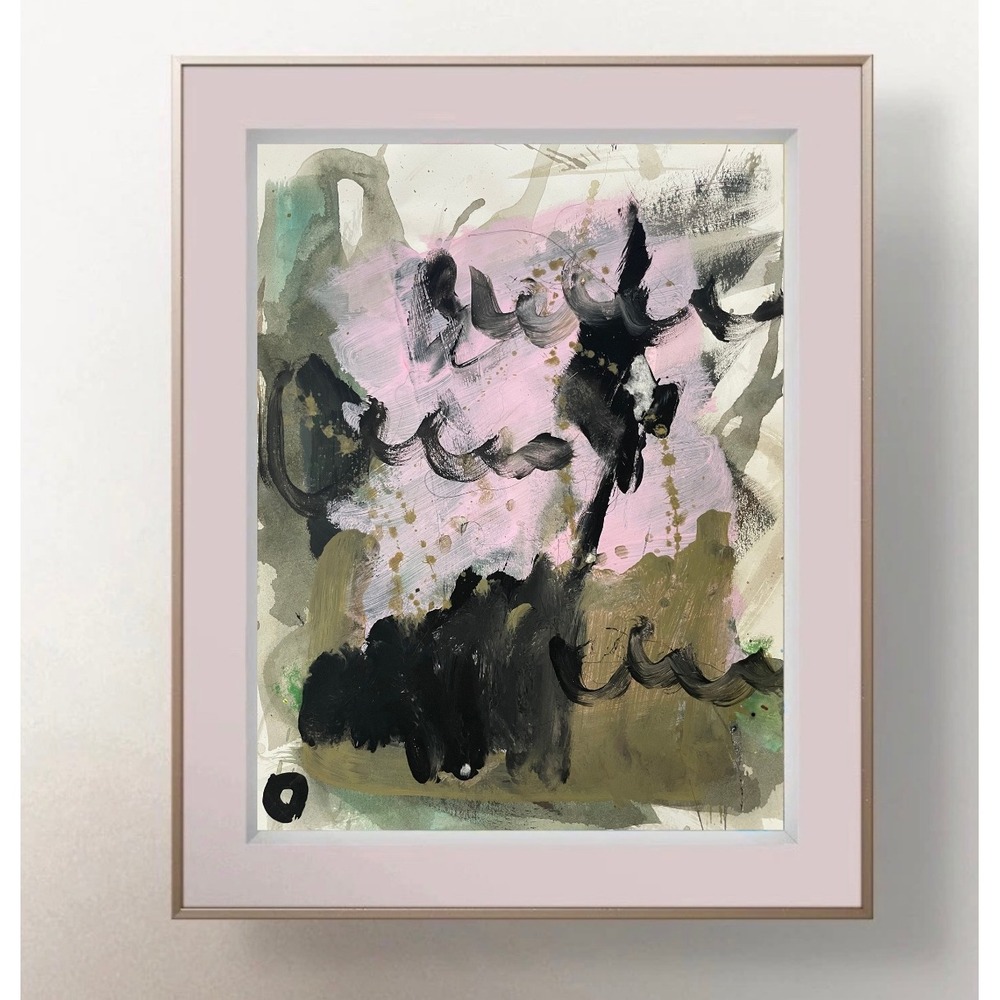 OMAN Original Abstract Painting Mixed Media Spiritual Art Pink Black 8.5x11